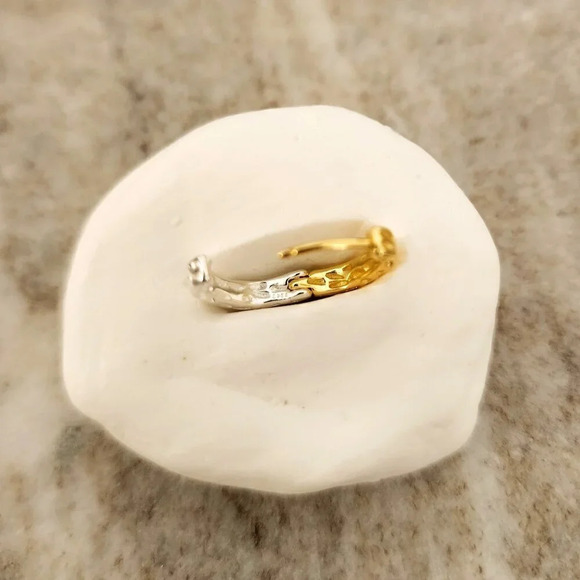 925 Sterling Silver Two Tone Earrings Gold & Silver Hoops Geometric Earrings - Picture 4 of 6